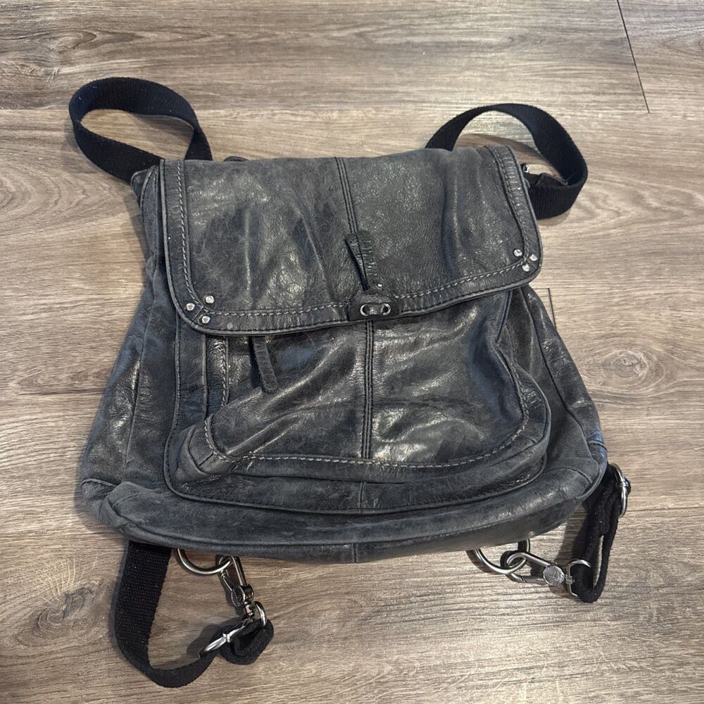 The Sak Ventura Convertible Crossbody Backpack Distressed Black Leather Bag